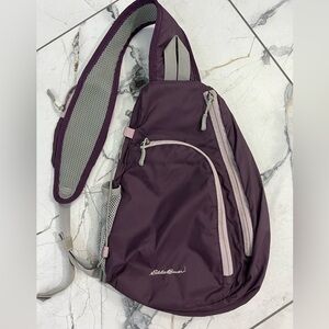Eddie Bauer purple nylon sling backpack